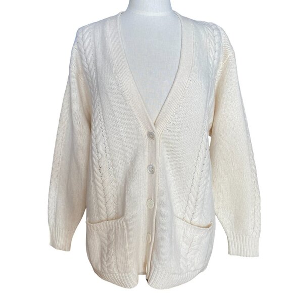 JH Collectibles Sweaters - Vintage JH Collectibles Lambswool Angora Cable Knit Cardigan Sz M Ivory